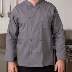 ChefWorks Gray Men's Chef Jacket Long Sleeve French Cuff Size Medium EUC